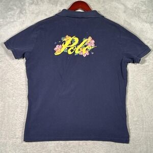 Polo Ralph Lauren Floral Shirt Mens M Blue Slim Fit Cruise Tropical Spell Out